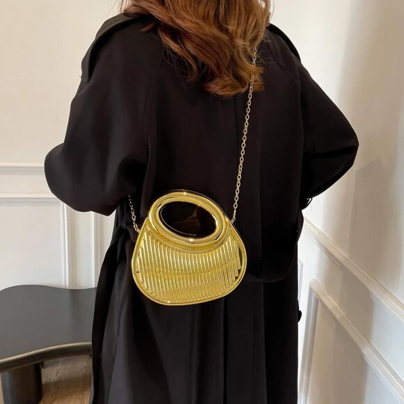 ⚡ Women's Gold Moon Shaped Cute Small Evening Clutch Crossbody Trendy Handbag - Picture 2 of 8